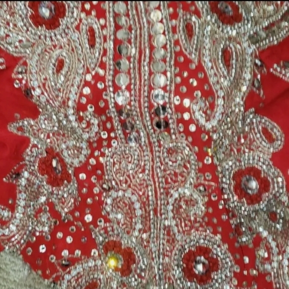 DUBAI VERY FANCY KAFTANS Abaya Jalabiya Ladies Maxi Wedding gown RED w/Belt - Picture 6 of 7